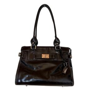Gianni Bernini Black Leather‎ Satchel Handbag Shoulder Bag